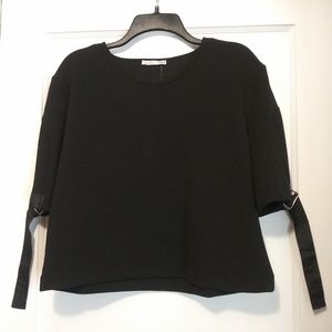 NWOT Zara Black Ribbon Sleeve Top